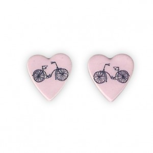 Ceramic Heart Bicycle Earrings