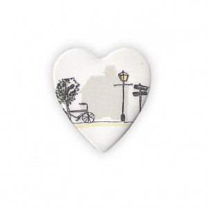 Ceramic Small Heart Bicycle Brooch