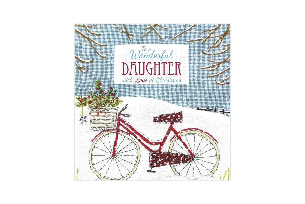 Wonderful Daughter Snowy Bicycle Christmas Card